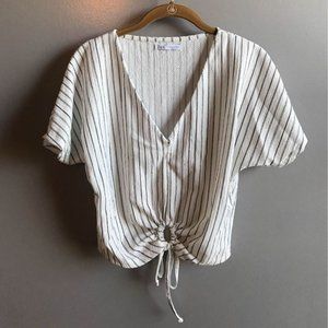 Black and White Striped Zara Shirt with Front Tie